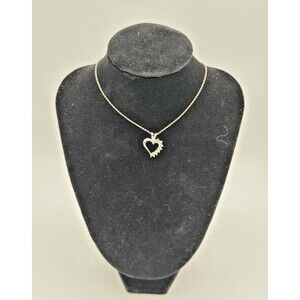 925 Sterling Silver Heart Pendant Necklace CZ Accent Open Heart Chain